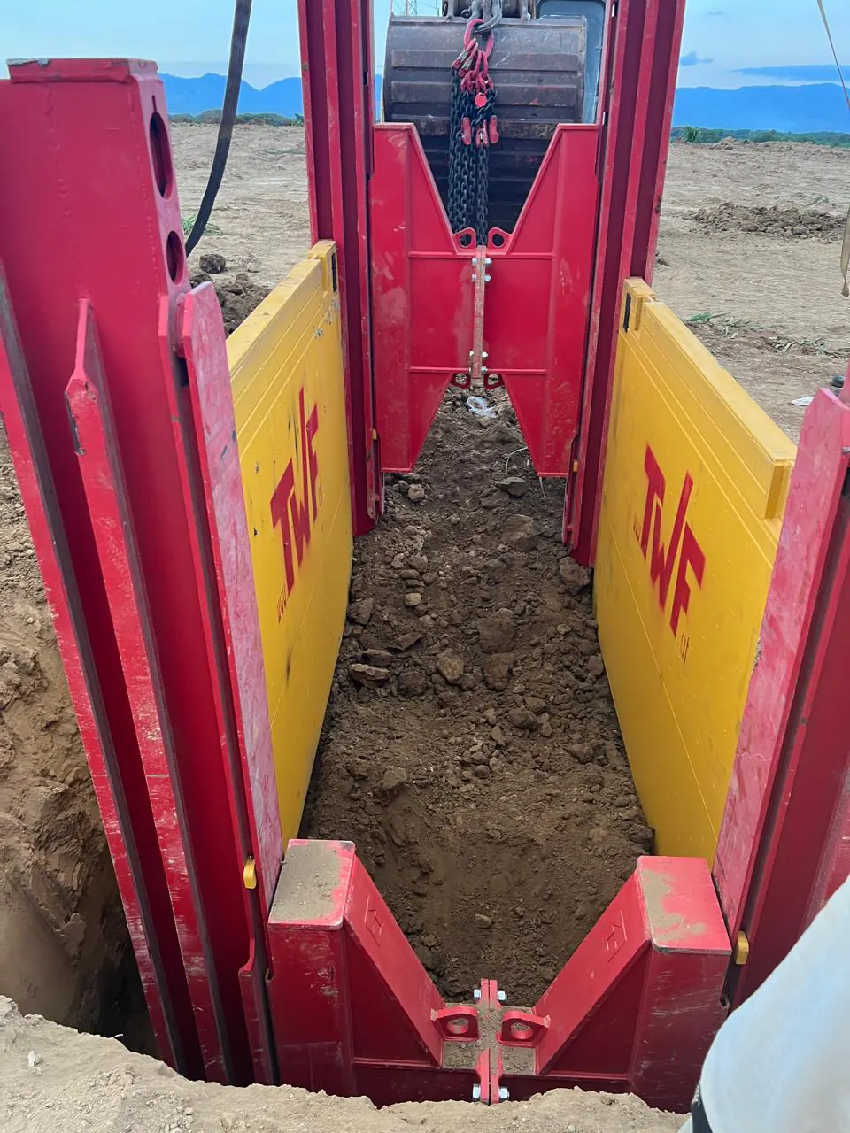 Shoring system installed during construction of the Mao sanitary sewer
